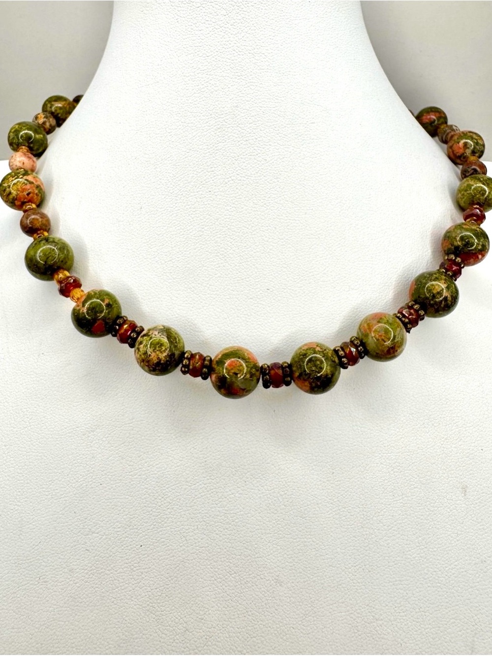 Handcrafted Green and Brown Jasper Bead Necklace